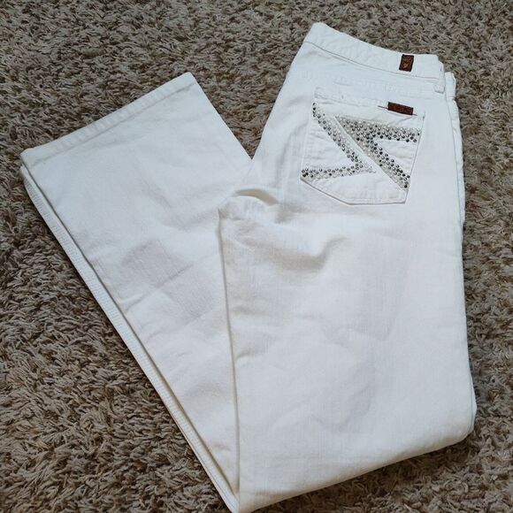7 For All Mankind White Women Sz 30 Low‎ Rise Bootcut Jeans - Picture 1 of 14